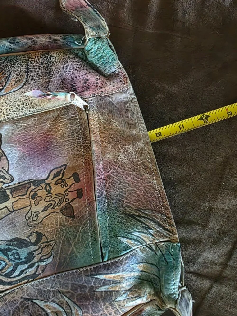 Vintage The Animal Hand-Painted Leather Safari Bag 80s India Boho Purse